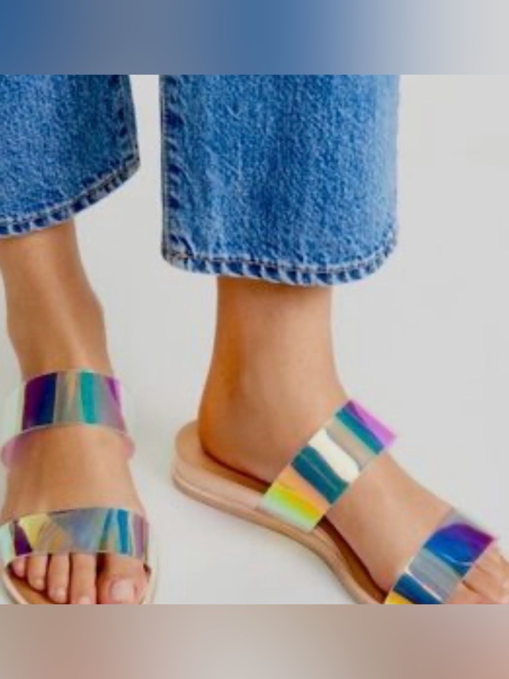 Dolce Vita Iridescent Double-Strap Slide Sandals - Multicolor Shine